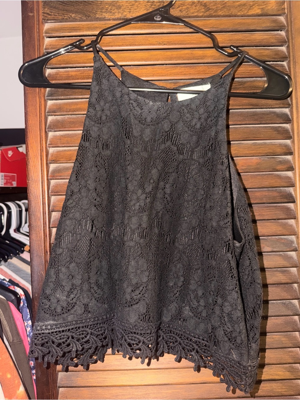 Sophie Rue Black Lace Crochet-Trim Halter Tank